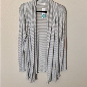 Siren striped elbow patch open drape cardigan